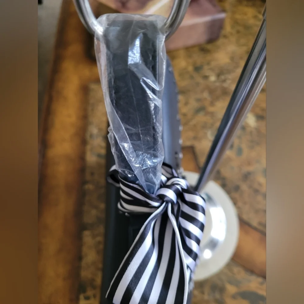 VALENTINO ORLANDI Black Studded Handbag with Striped Bow - Picture 6 of 12